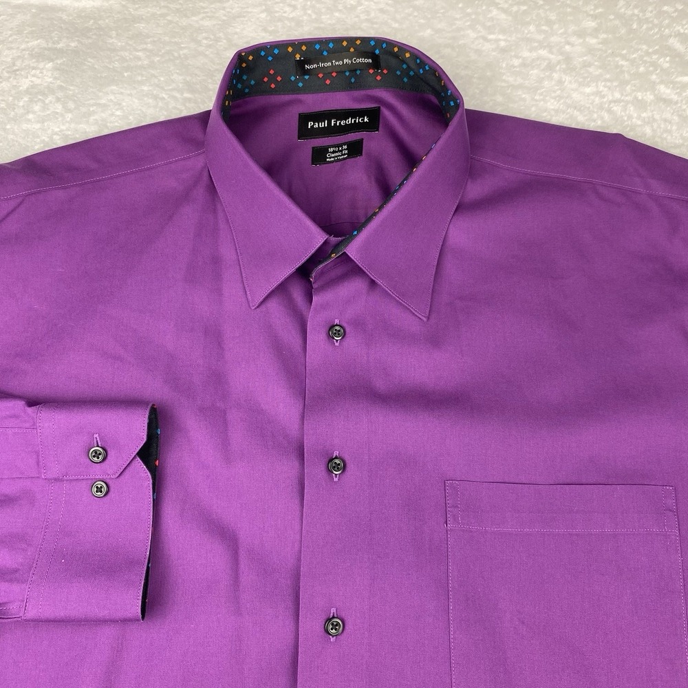 Paul Fredrick Dress Shirt Mens 18.5-36 Grape w/Color Trim Classic Fit NWT!